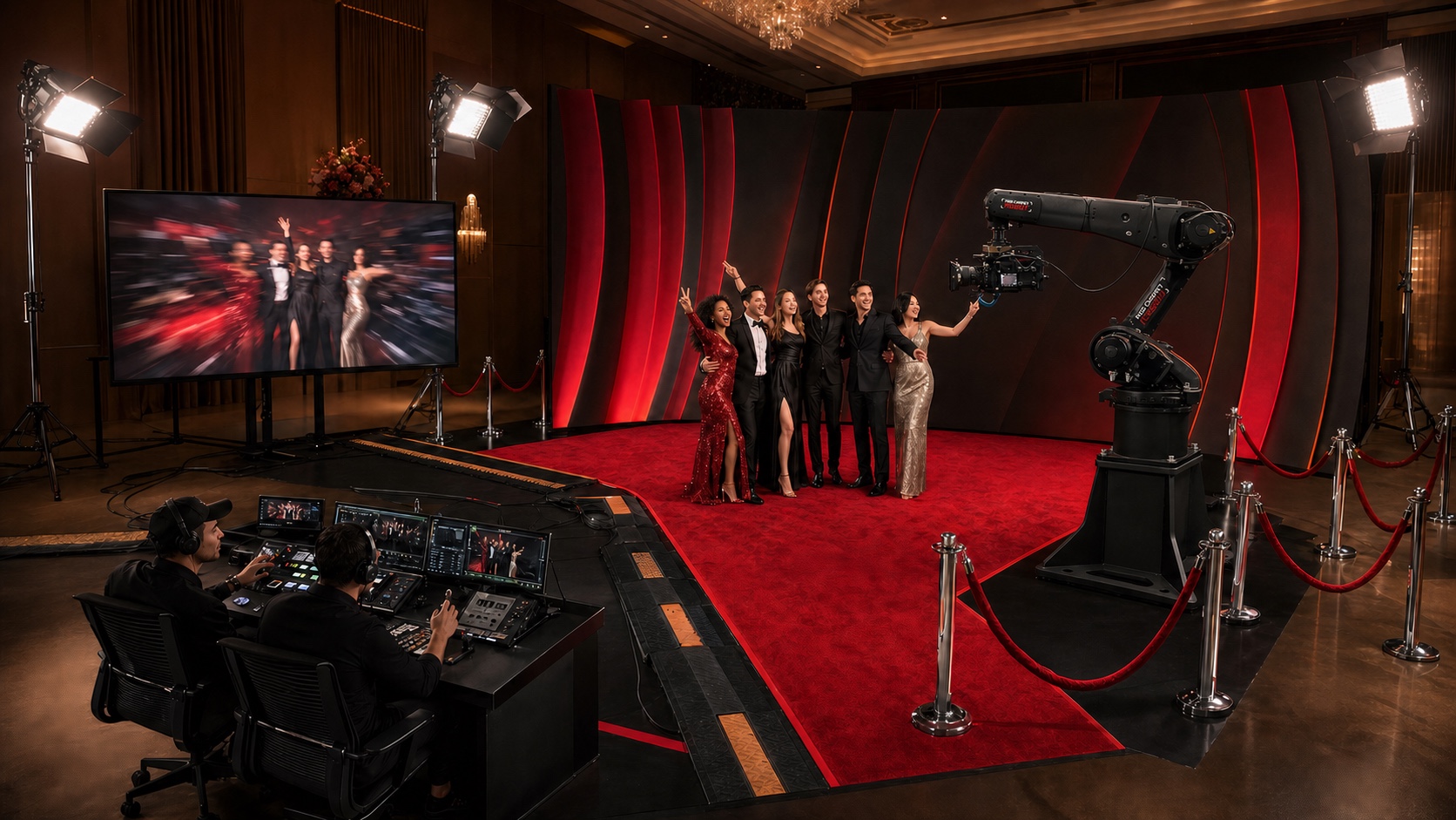 Complete Red Carpet Robot Max premium activation render with cinema camera mounted